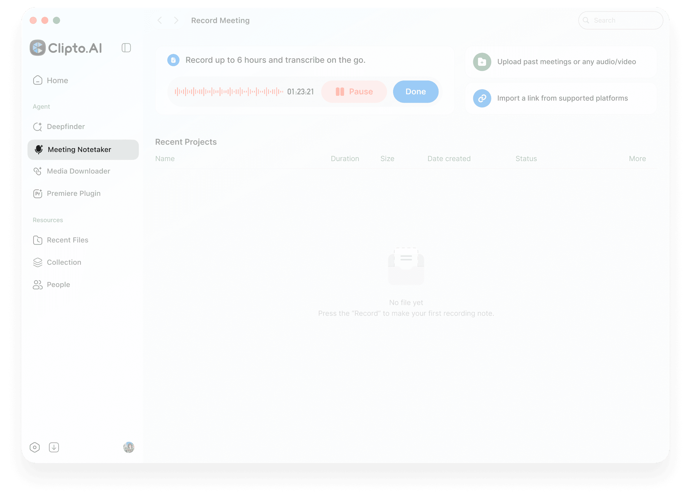 AI transcription recording workspace