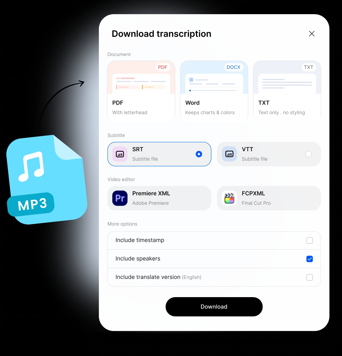 Feature - Export MP3 Transcripts